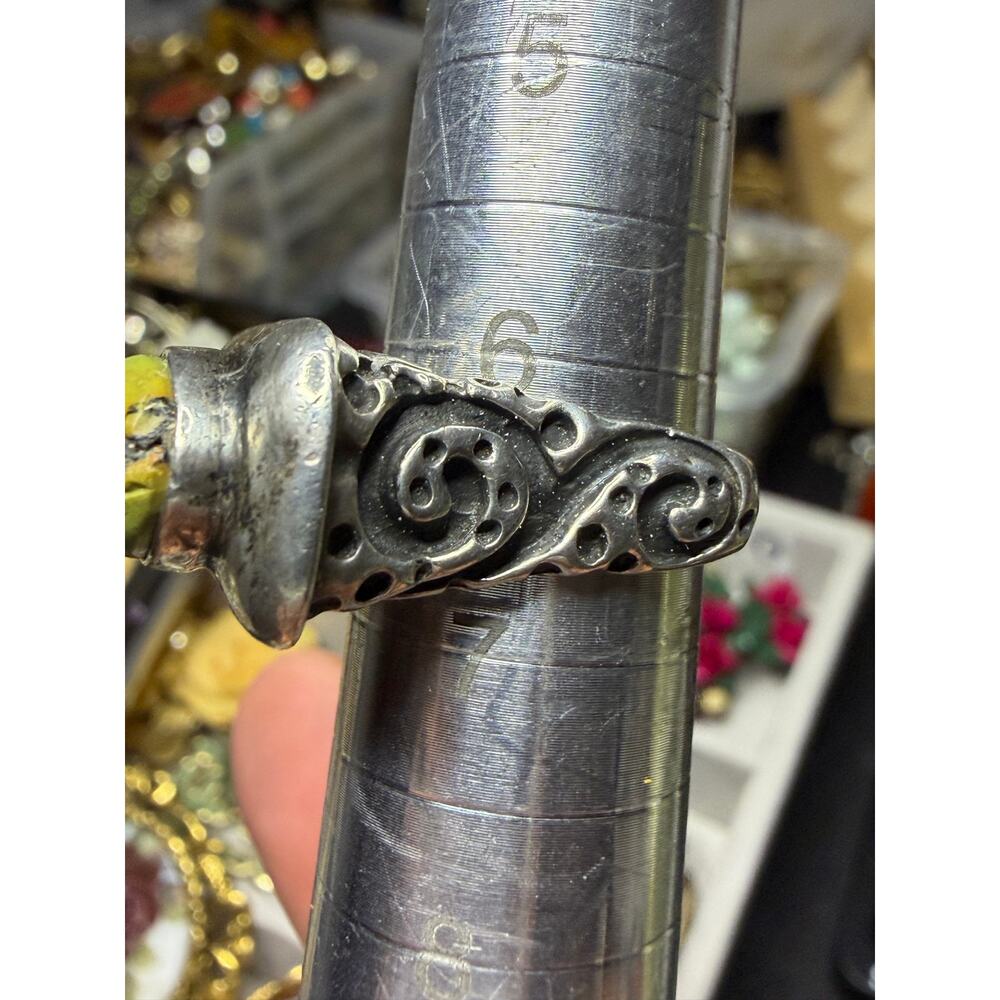 Dian Malouf Vintage Turquoise Ring Scroll Sterling Silver Sz 6.25 Artisan - Picture 7 of 7